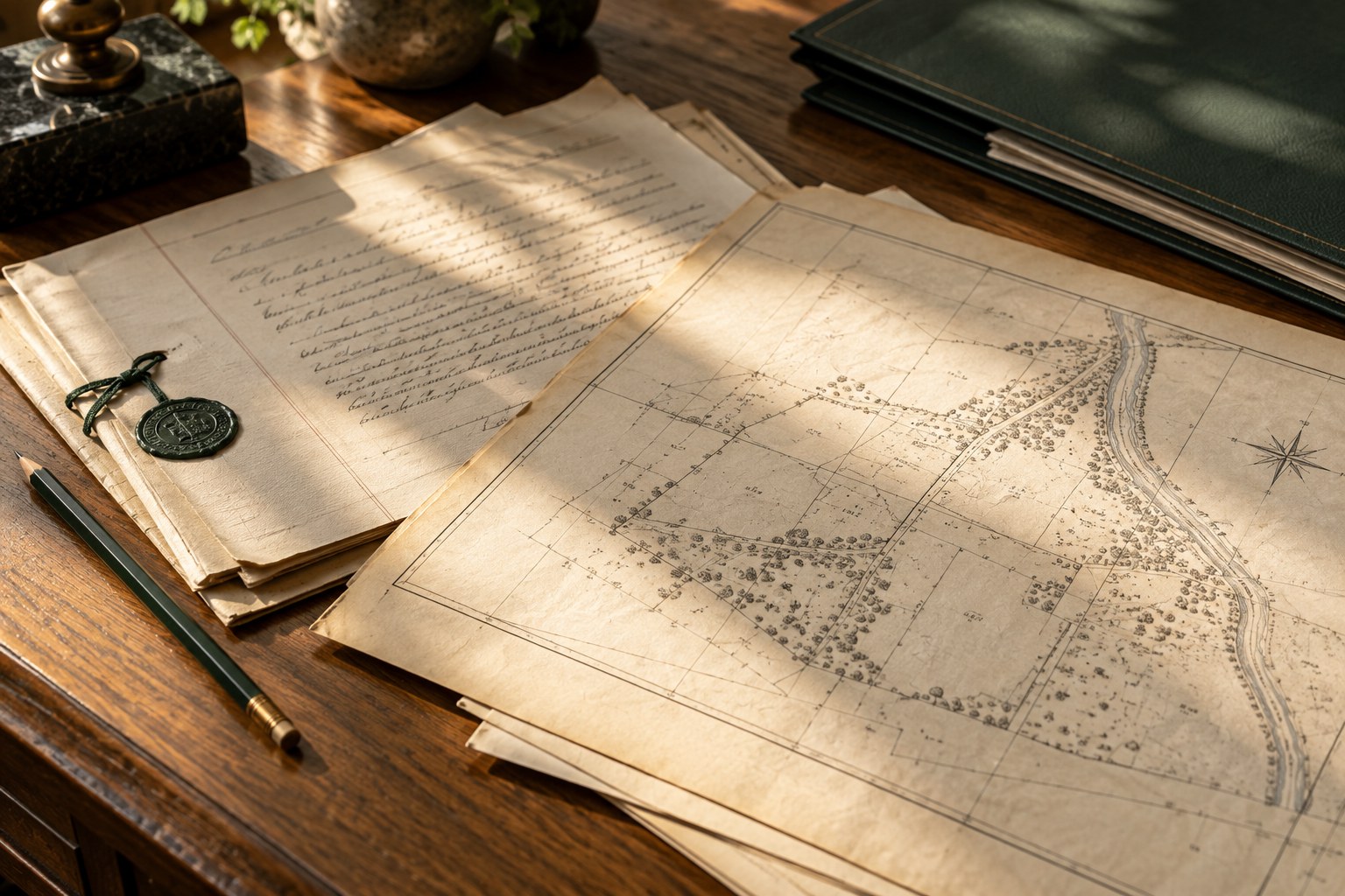 Concept image of land records and a plat map